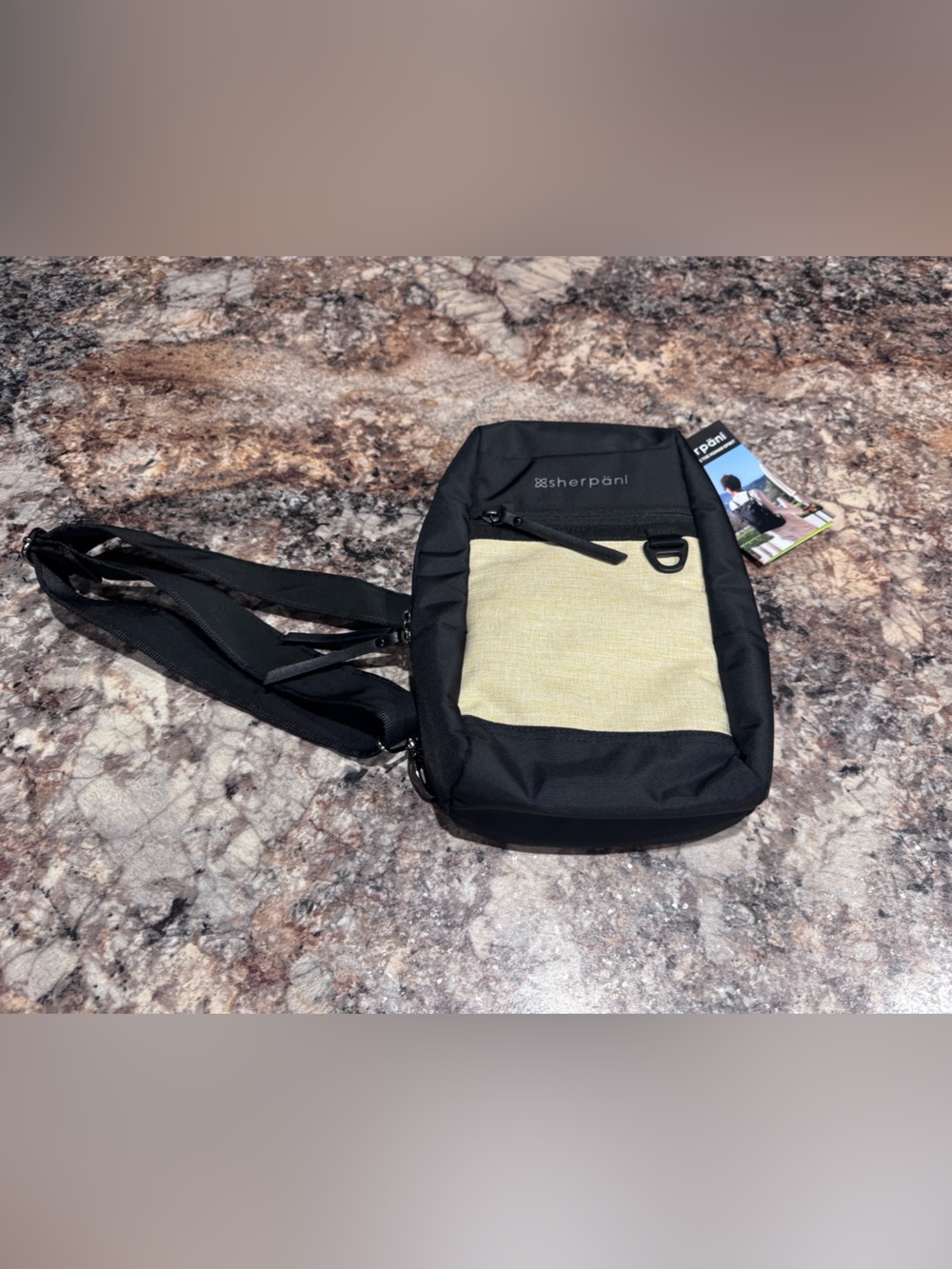 Sherpani Black and Beige Crossbody Sling Pack